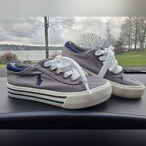 Ralph Lauren Polo Kids Size 8 Shoes Low-top Gray with Blue Logo